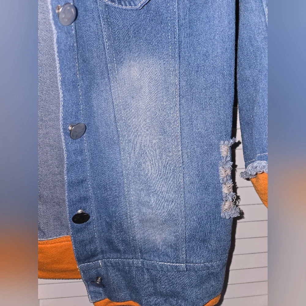 Boy's 6 - 7 Hooded Distressed Denim Jacket